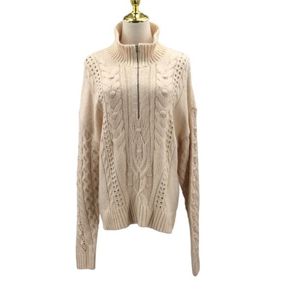LULU'S XL Cozy Weather Cream Cable Knit Quarter Zip Sweater B150 NEW - Picture 1 of 5